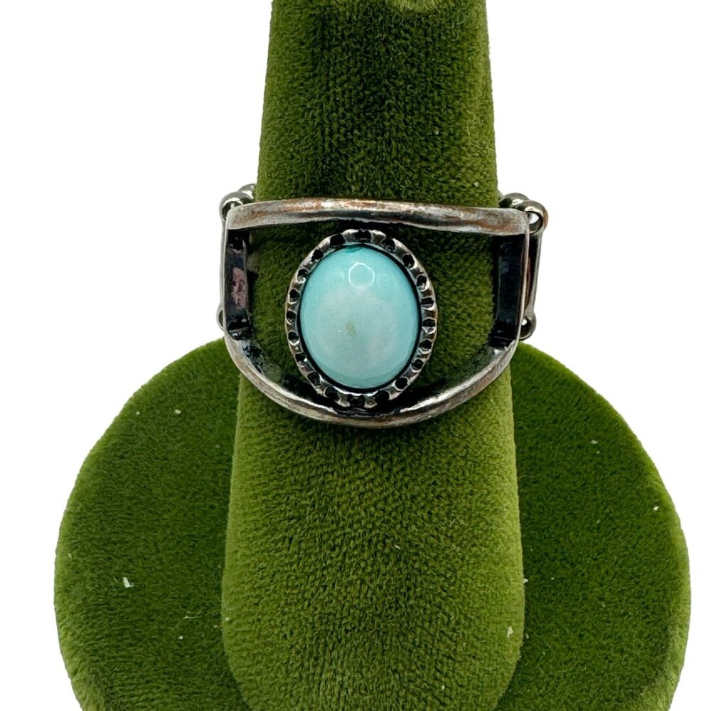 Vintage Silver Toned Sky Blue Cabochon Ring